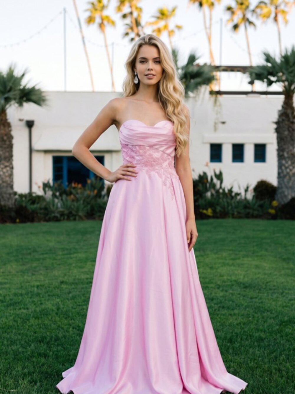 New Romantic Baby Pink Prom Dress w/ Floral Lace & Sequins Embroidery JT2691AW